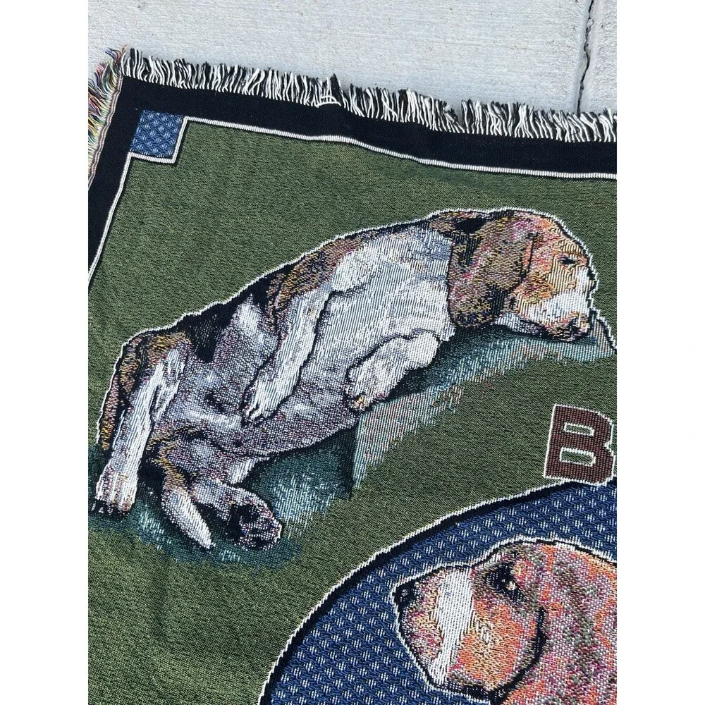 Basset Hound Tapestry Throw Blanket 54x62 Vintage Woven Cotton Fringe Dog